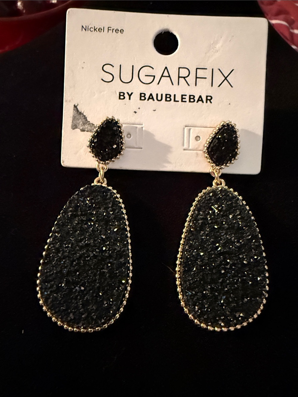 NWT Sugarfix by Baublebar Black Faux 2.5” Druzy Drop Earrings